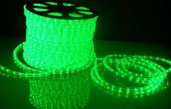 Дюралайт LED круглый 2-х проводной, фиксинг, Ф13мм 100м, кратность резки 1м, расстояние между светодиодами 2,7см, зелёный